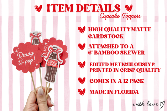 She's Ready to Pop, Soda Baby Shower Cupcake Toppers