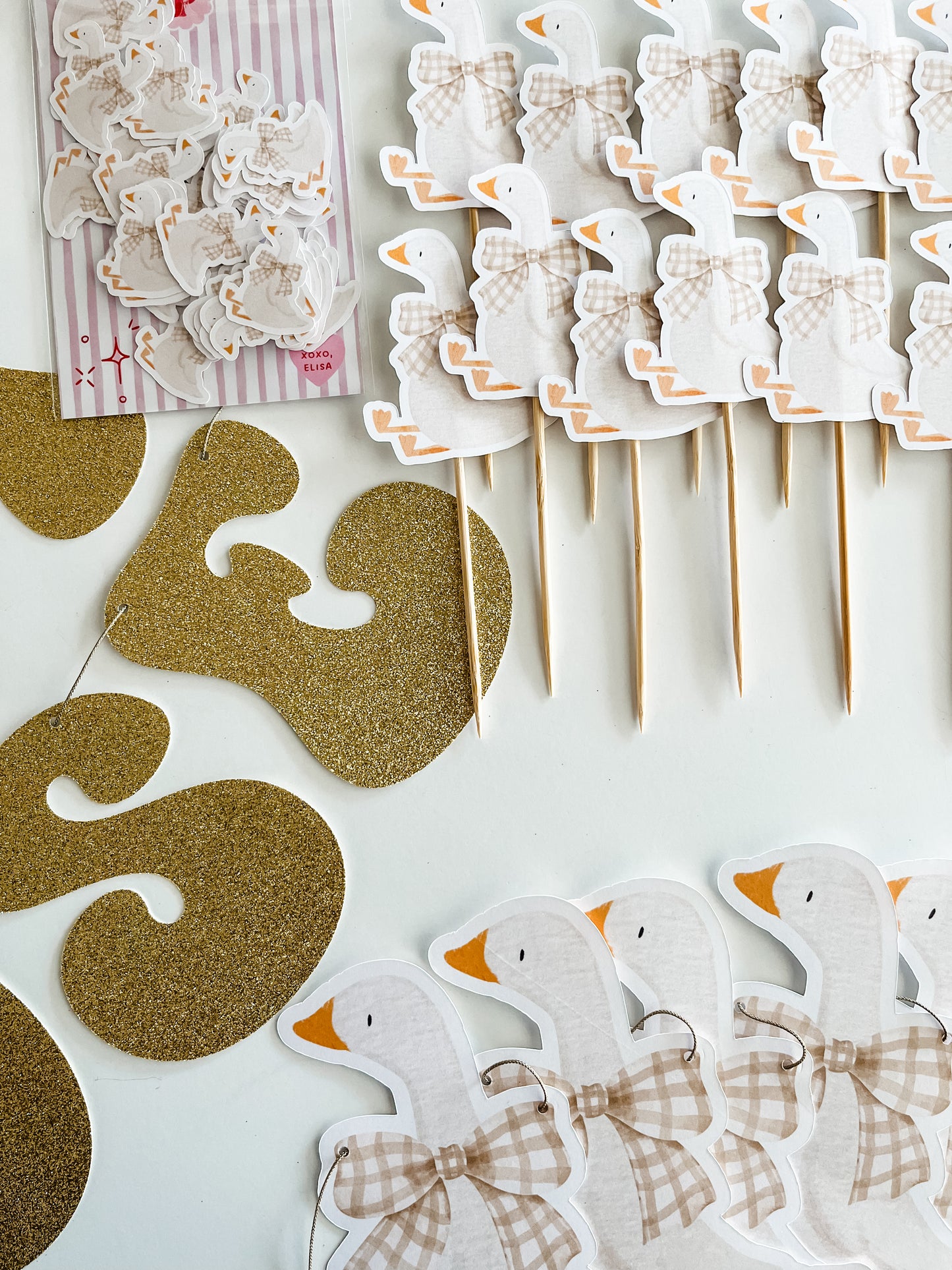 One Silly Goose 1st Birthday, Neutral Gingham- Pretty Party Kit