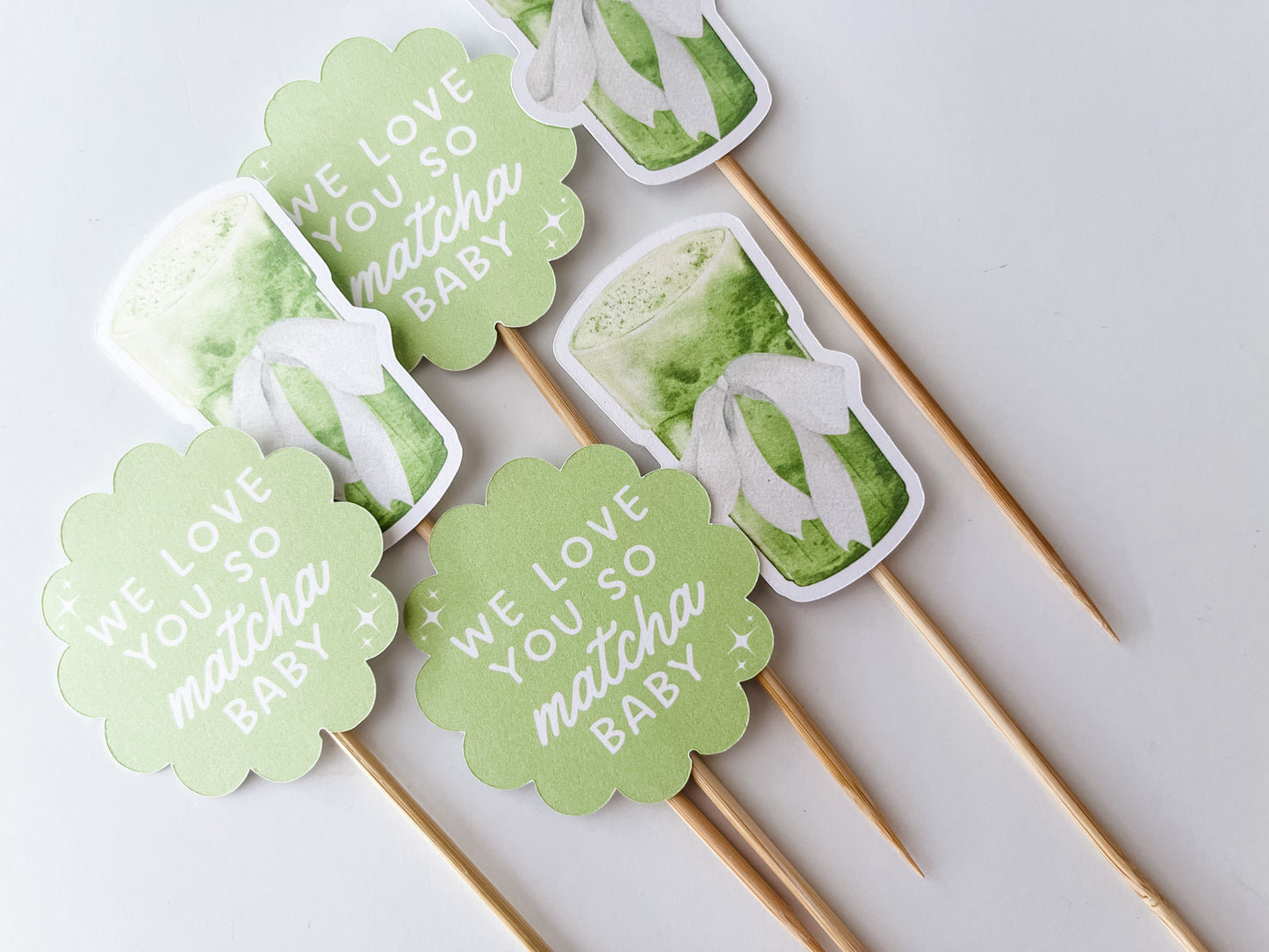 We Love You So Matcha, Matcha Baby Shower Cupcake Toppers, 12 Pack