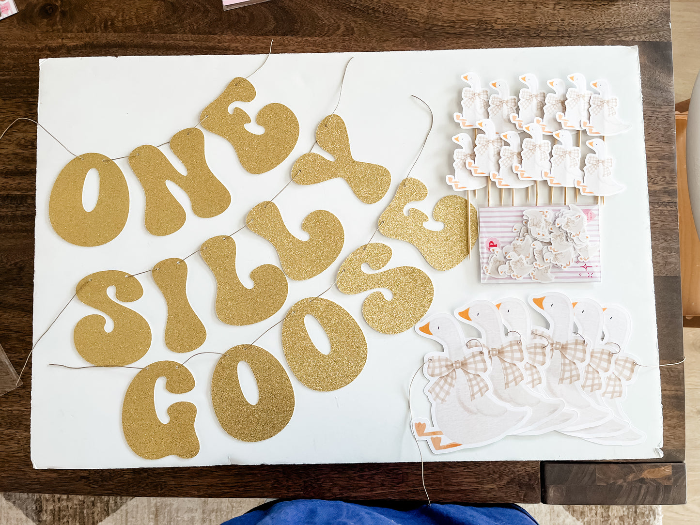 One Silly Goose 1st Birthday, Neutral Gingham- Pretty Party Kit