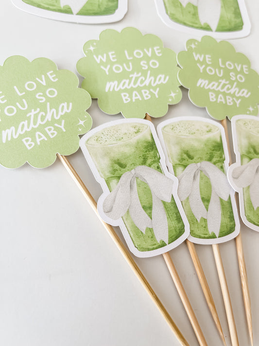 We Love You So Matcha, Matcha Baby Shower Cupcake Toppers, 12 Pack