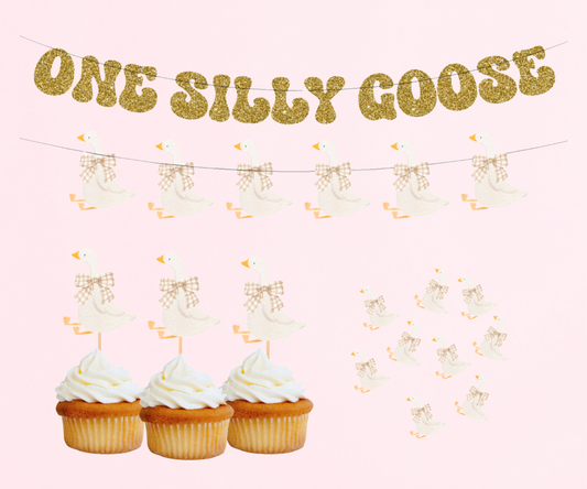 One Silly Goose 1st Birthday, Neutral Gingham Kit