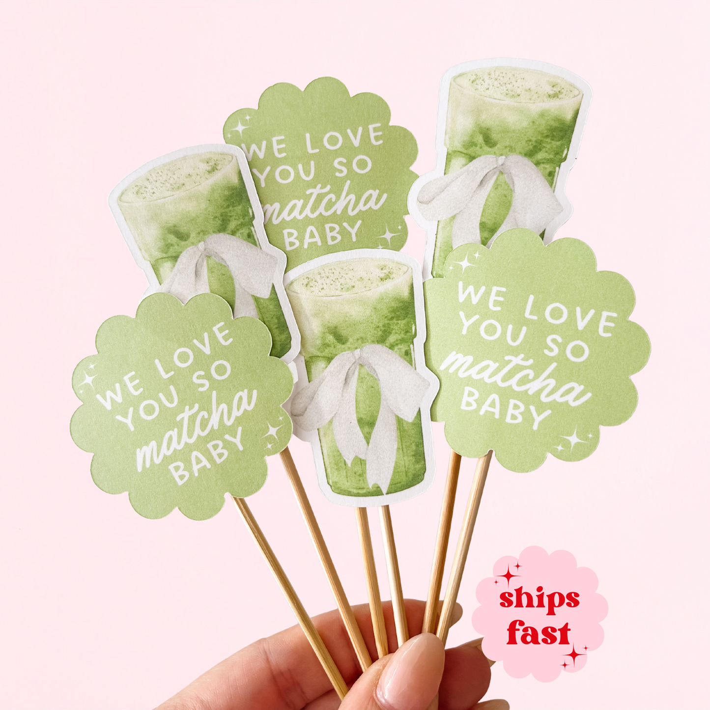We Love You So Matcha, Matcha Baby Shower Cupcake Toppers, 12 Pack