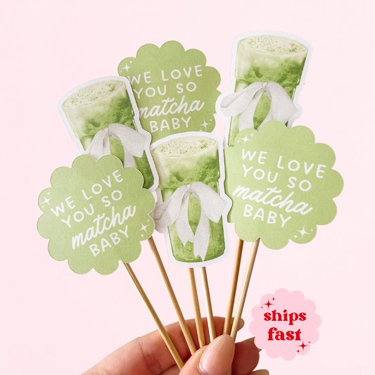 We Love You So Matcha, Matcha Baby Shower Cupcake Toppers, 12 Pack