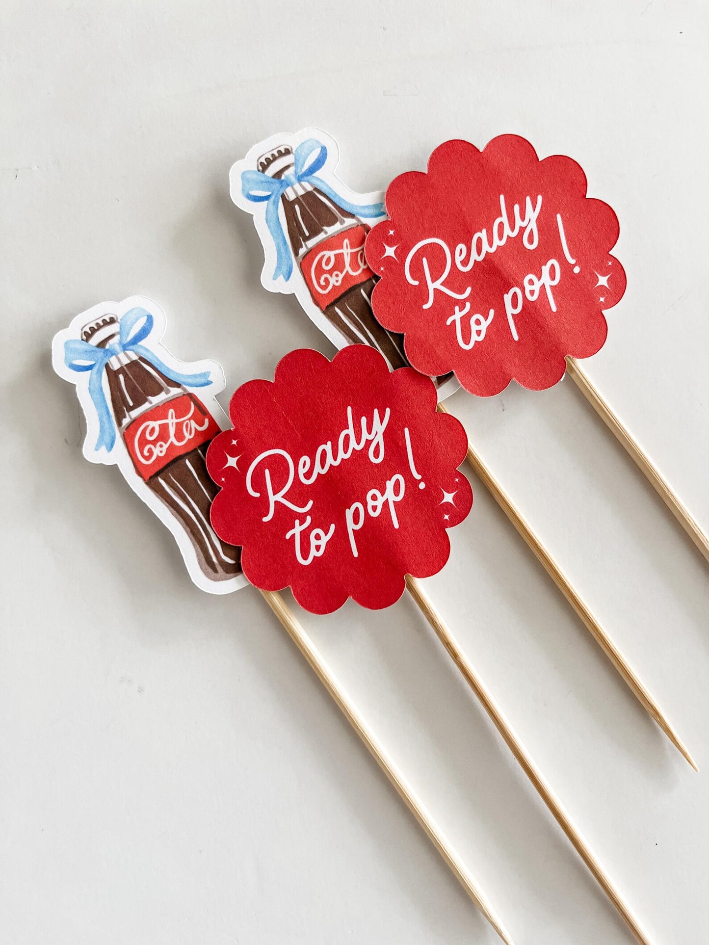 She's Ready to Pop, Blue Soda Baby Shower Cupcake Toppers