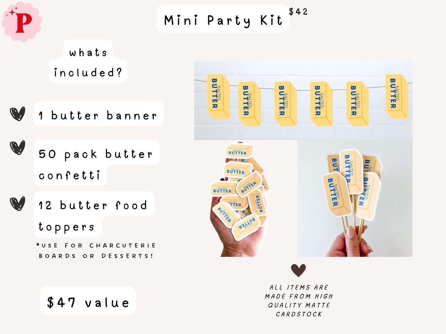 Butter Bash Birthday Decorations, Salted Butter Party Kit