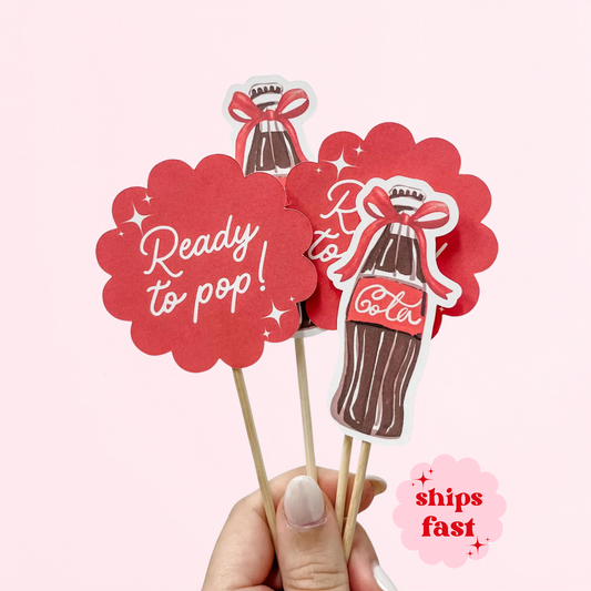 She's Ready to Pop, Soda Baby Shower Cupcake Toppers