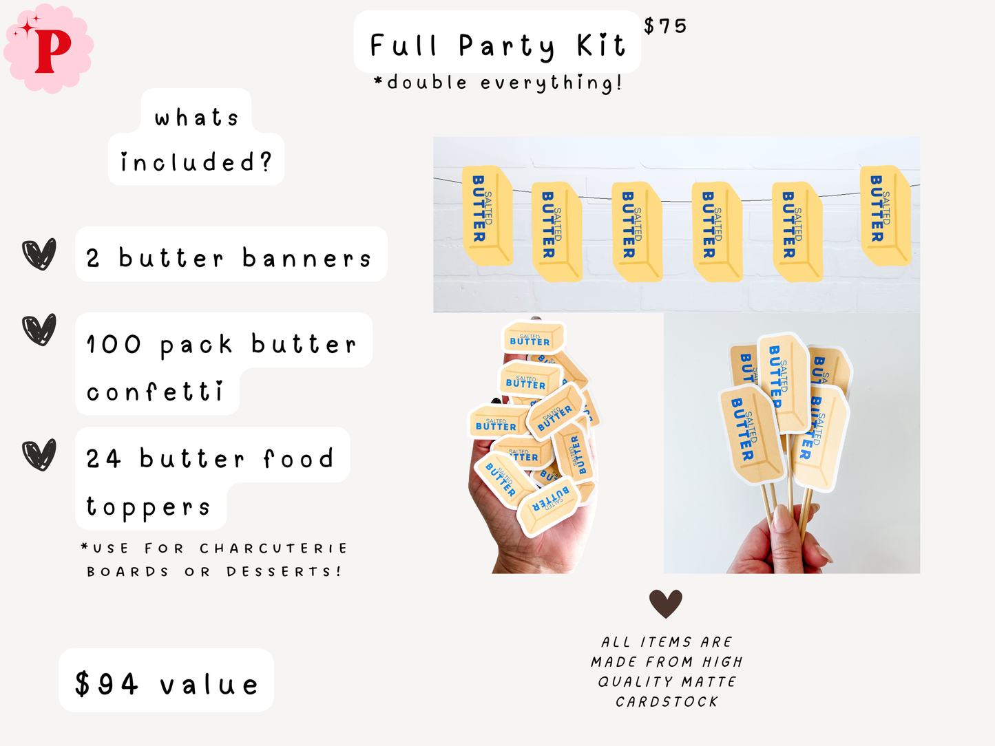 Butter Bash Birthday Decorations, Salted Butter Party Kit